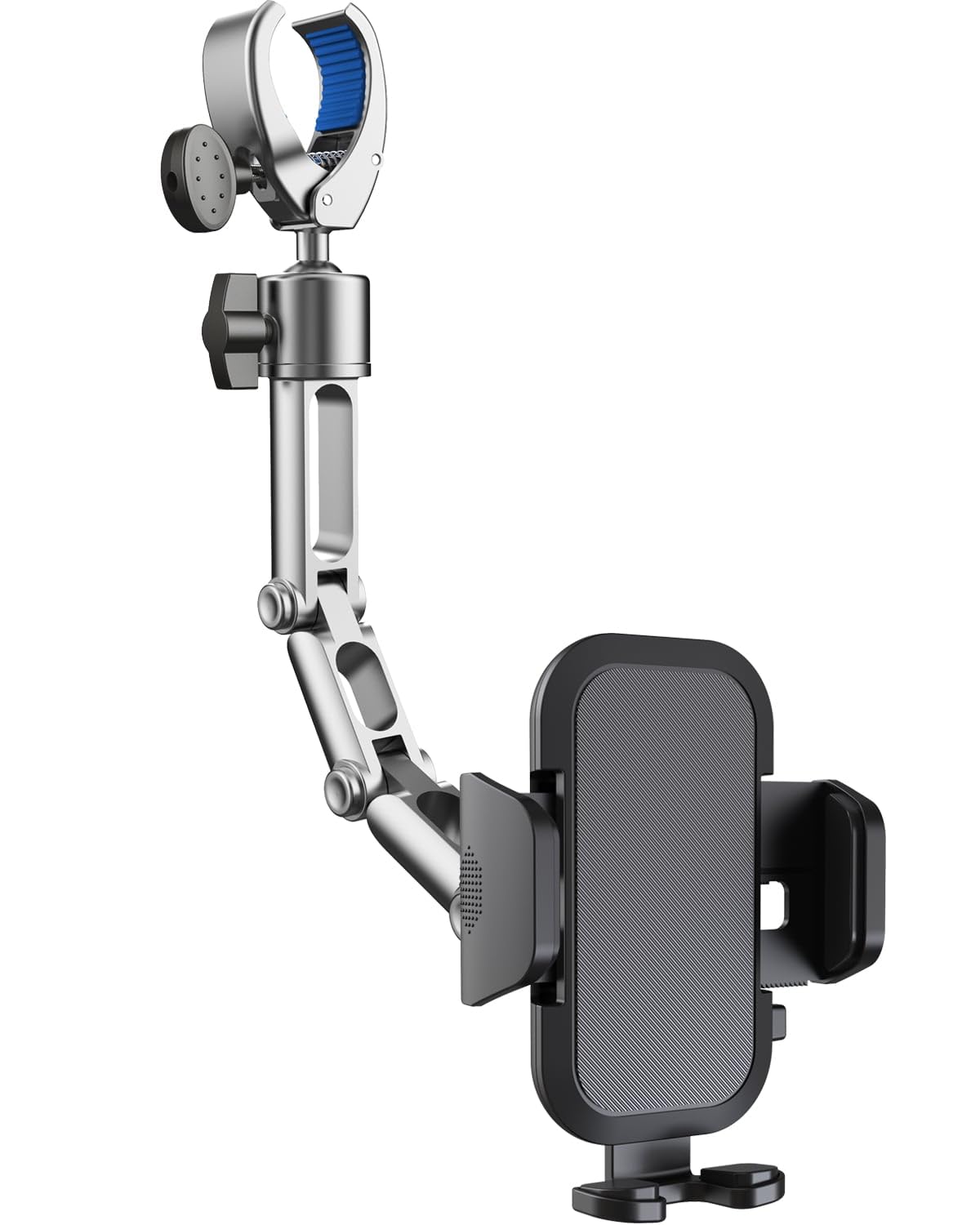 Upgraded Phone Holder for Your Car, Rear View Mirror Phone Holder - Aluminum Alloy Mount Multi-Angle Adjustment Rotatable and Retractable Compatible with 4-7 Inch iPhone and Android Phones (Silver)