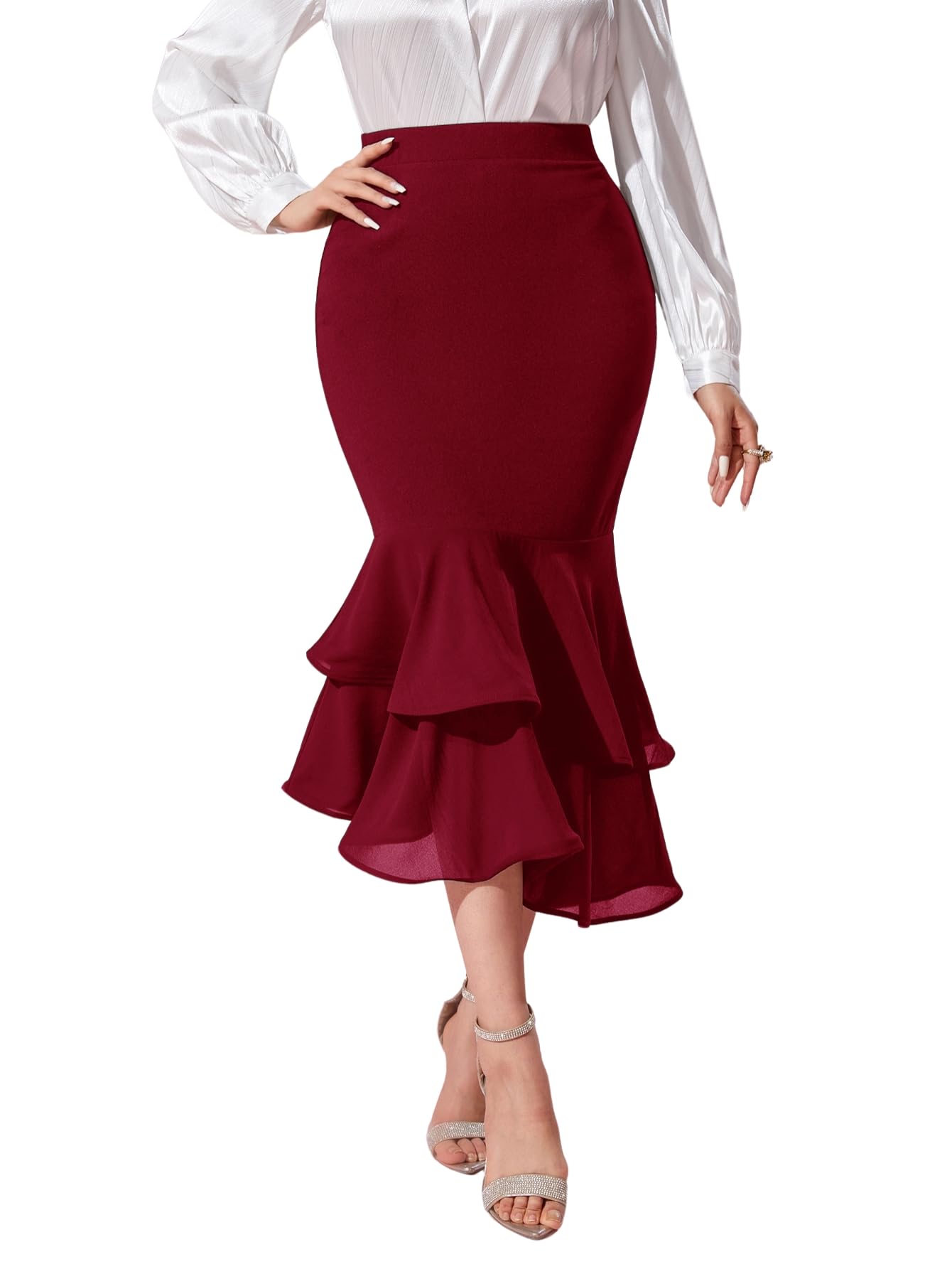 Verdusa Womens Fishtail Skirt High Waist Casual Skirt Tiered Elegant Hip-Wrapping Skirts