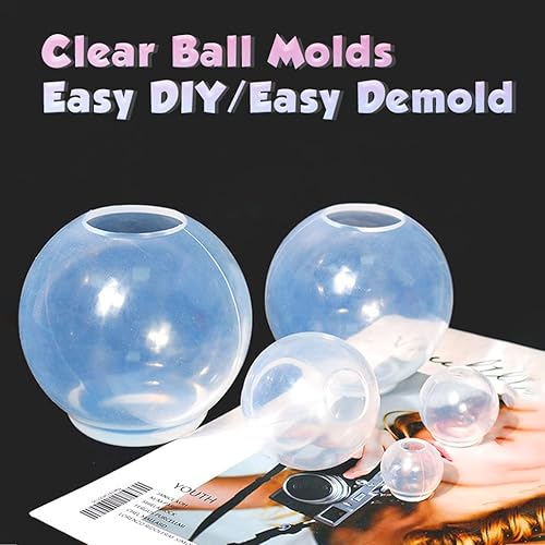Miniatura 2 de iSuperb Juego de 2 moldes de bola de resina, moldes de silicona, moldes de esfera de resina epoxi, moldes redondos de resina para hacer joyas, kits