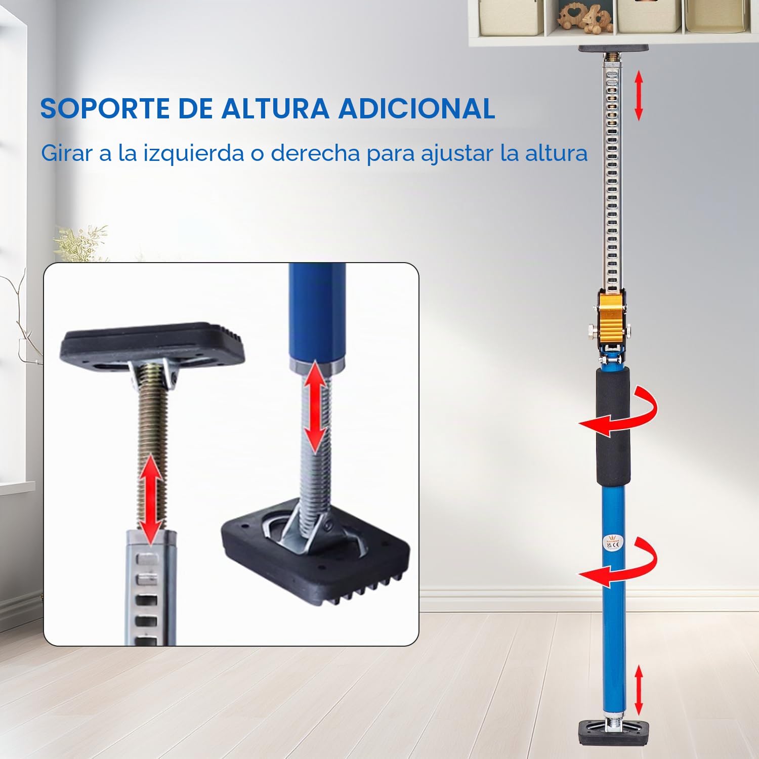 TOPWAY Pack 2 puntales telescópicos para placa de yeso 600‑1000 mm – soporte de techo ajustable rápido de acero para encimeras, marcos de puertas – carga hasta 60 kg