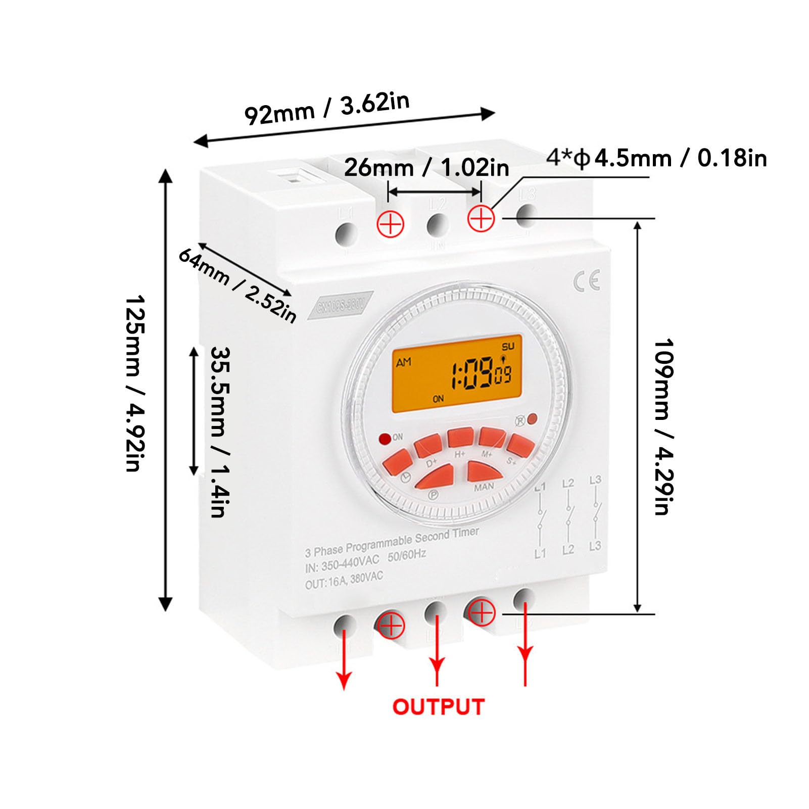 KUIDAMOS Interruptor Temporizador Trifásico de Potencia Precisa con Pantalla Retroiluminada para un Uso Versátil de Control Programable de 24 Horas para Proyectos Domésticos y Exteriores Material: PC
