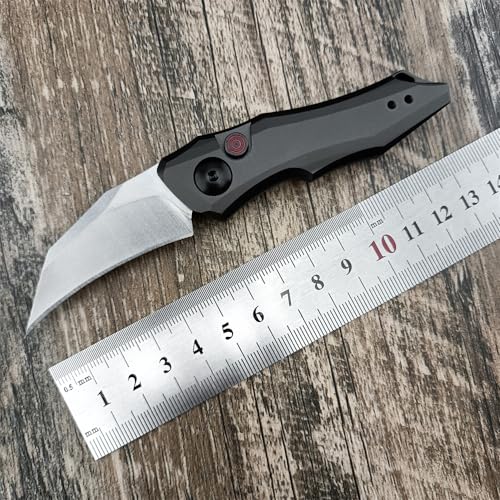Huaao Push Button Knife, Spring Assisted Opening, Edc Folding Pocket Knives For Men,2.08 Inch 8Cr13Mov Hawkbill Blade,Gray Aluminum Handle,With Deep Carry Pocket Clip thumb #1