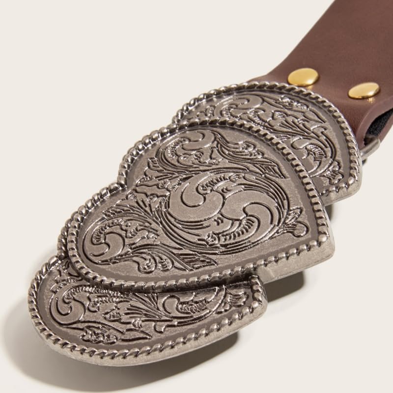 Women's Retro Belt Heart Love Shape Silver Buckle Waist Belts Punk Rivets Waistband Western Cowgirl Belt3
