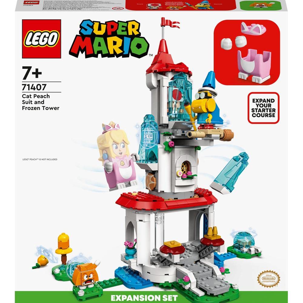 LEGO 71407 Super Mario Ensemble d’Extension La Tour Gelée et Le Costume de Peach Chat, Jeu de Construction, Toad Figurine, Jouet Château Fort, Cadeau Enfants 8 Ans