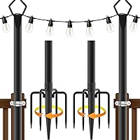 Vista 1 de AILBTON Paquete de 2 postes de luz de 10 pies, postes de luz para luces exteriores, postes de luz al aire libre con tenedor, soporte de poste