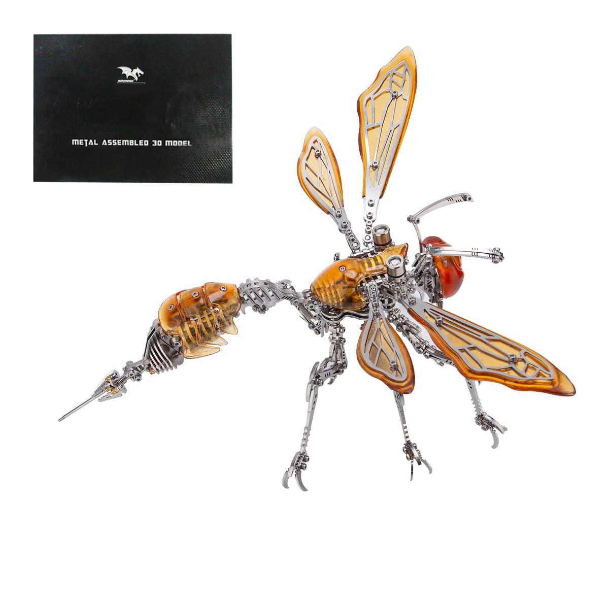 3D Metall Bausatz Mechanische Wespe mit LED-Beleuchtung, DIY Steampunk Insektenmodell, Geschenk für Modellbau-Hobbyisten (420+ Teile)