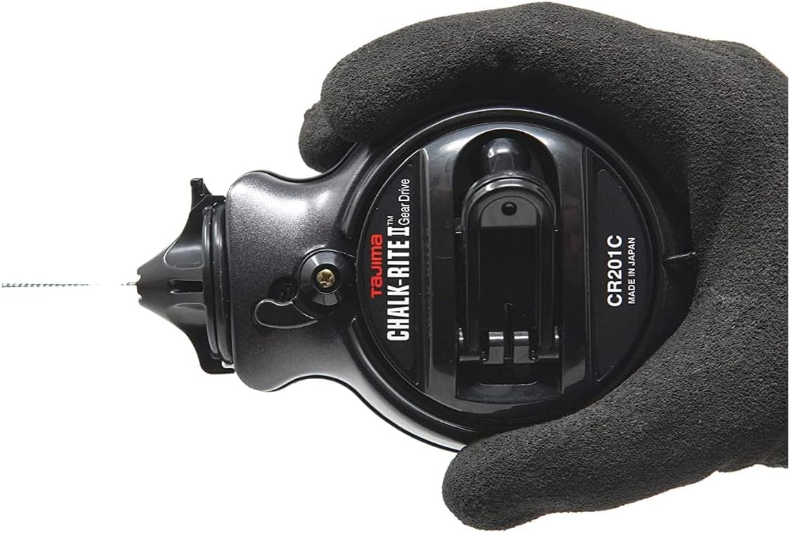 TAJIMA Chalk Line - Chalk-Rite II Chalk Box with Extra Bold 1mm Snap Line & Five Gear Quick Retrieval - CR201C-CPI