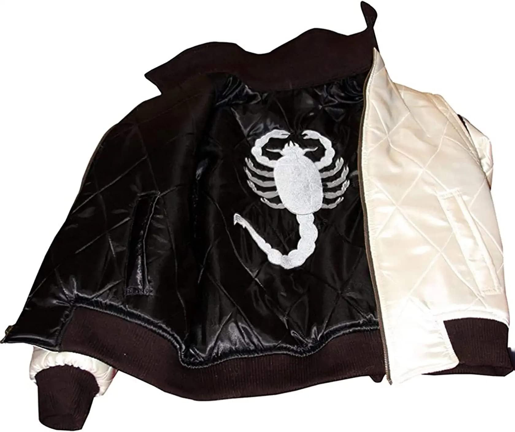 Scorpion Jacket - Drive Jacket- Scorpion Style Quilted Jacket -Satin Jacket- Black & White Bomber Jacket Men