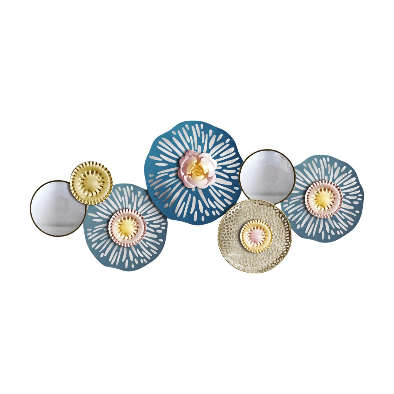 Décoration murale métal fleurs miroir bleu pour illuminer un mur sombre