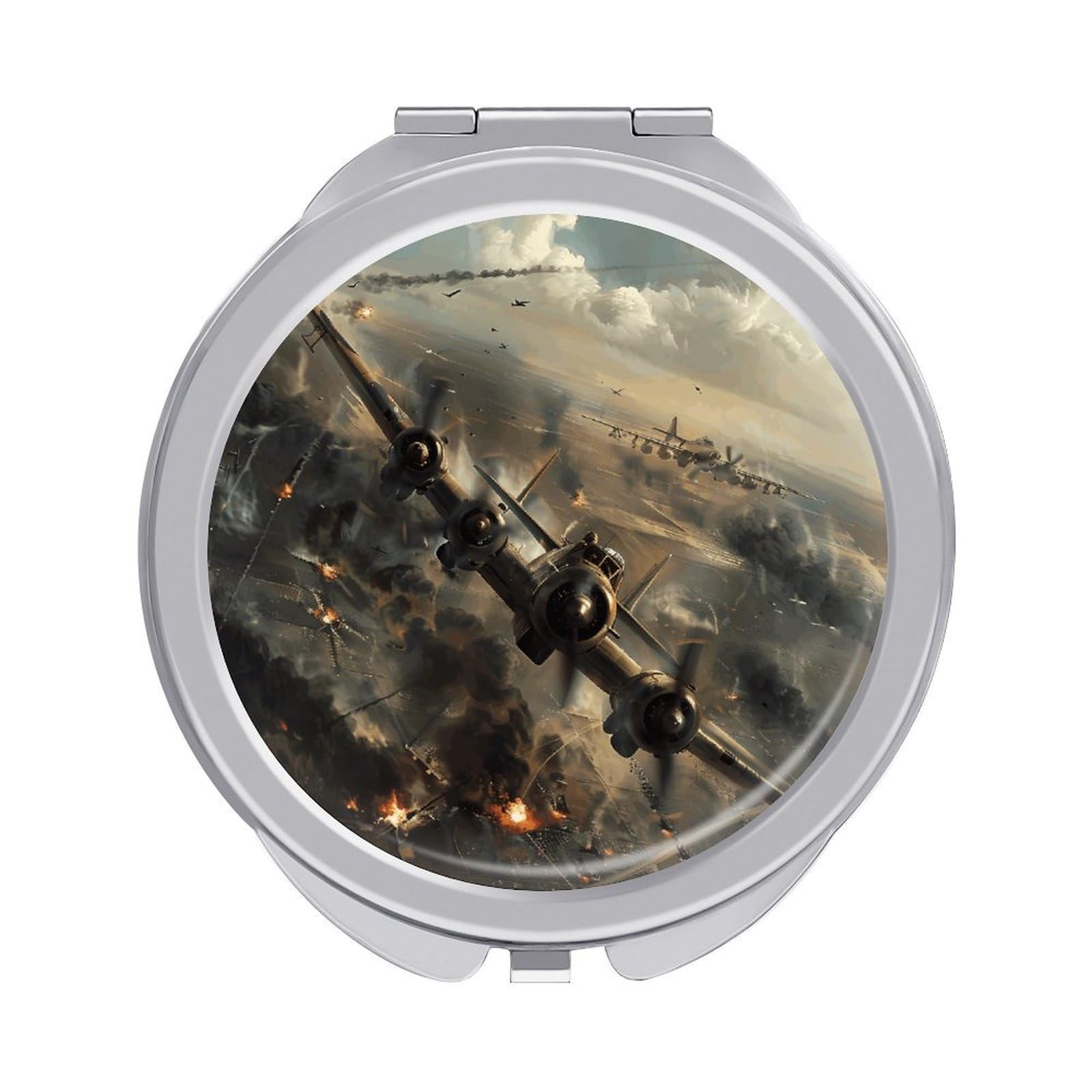 VstaDank War Plane Travel Makeup Mirror 2 X /1 X Magnifying Mini Vintage Pocket Mirror for Purse Small Portable Folding Small Round Mirrors Portable Vanity Mirrors for Women