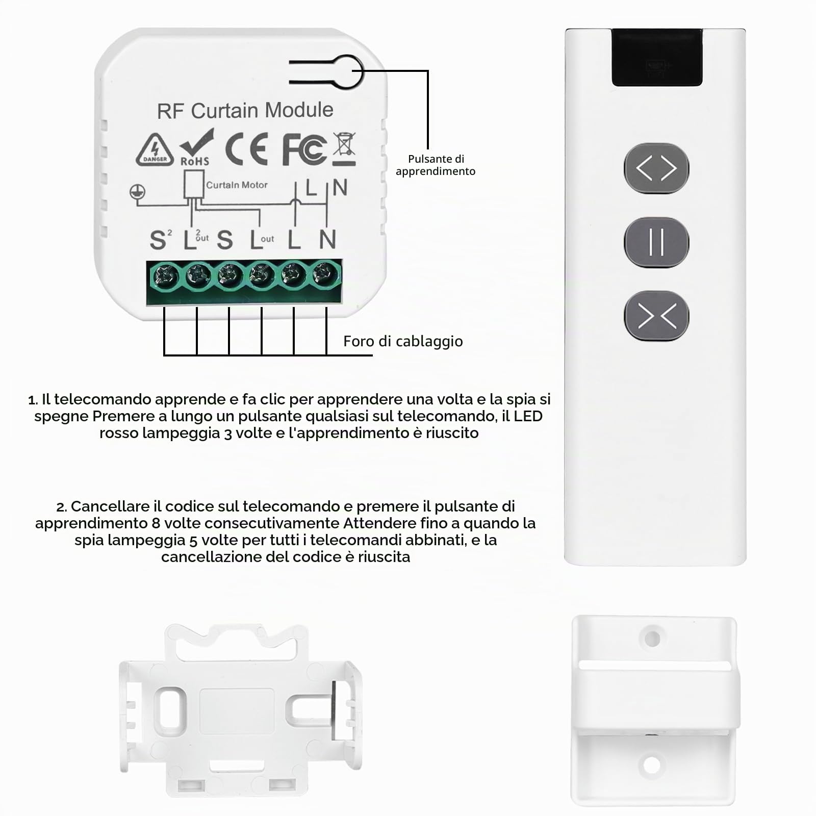 4 pezzi di set di installazione retroattiva per il controllo delle tapparelle via radio, interruttore per tende da sole smart compatibile con interruttore radio 230V, adatto per tapparelle, tende da
