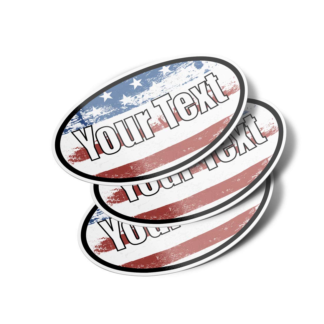 Personalized Oval Vinyl Bumper Stickers (3 Pack) (6" - USA Custom Text 1 Line)