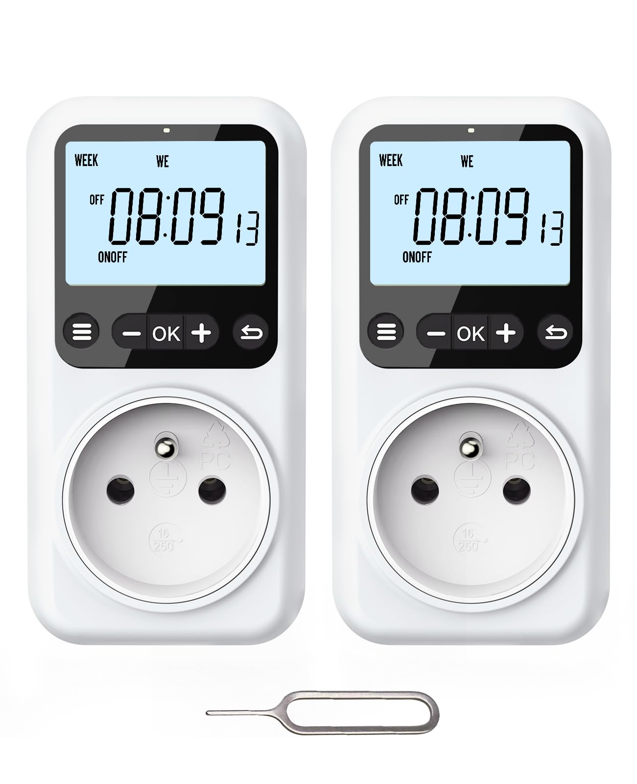 Programmateur Prise Électrique Digital 16A 3680W à Écran LCD Rétroéclairé Lot de 2