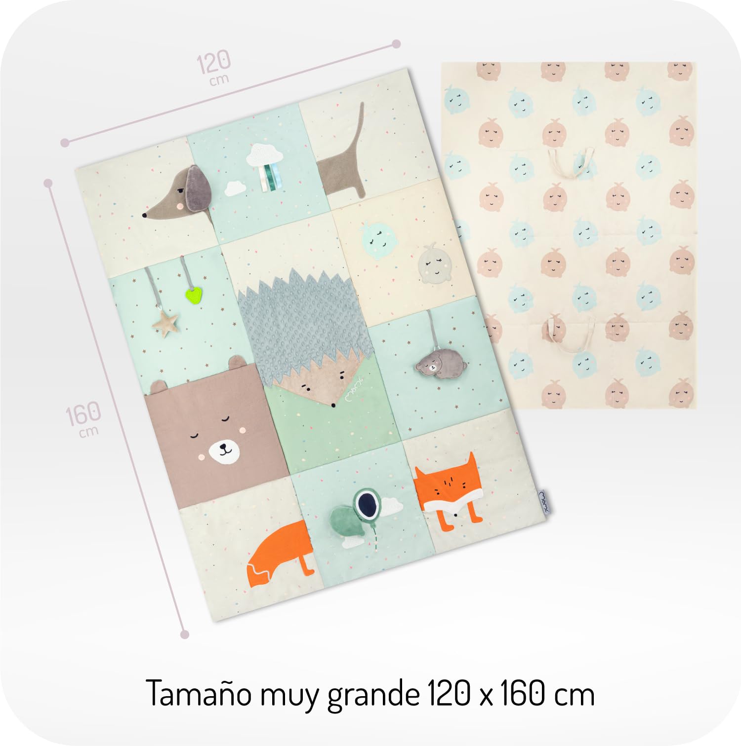 Momi VOLPI Alfombra sensorial para bebés y niños pequeños 120 x 160 cm, Alfombra de Juego y Manta para Gatear para niñas y niños, Plegable en una Bolsa con Asas de Transporte