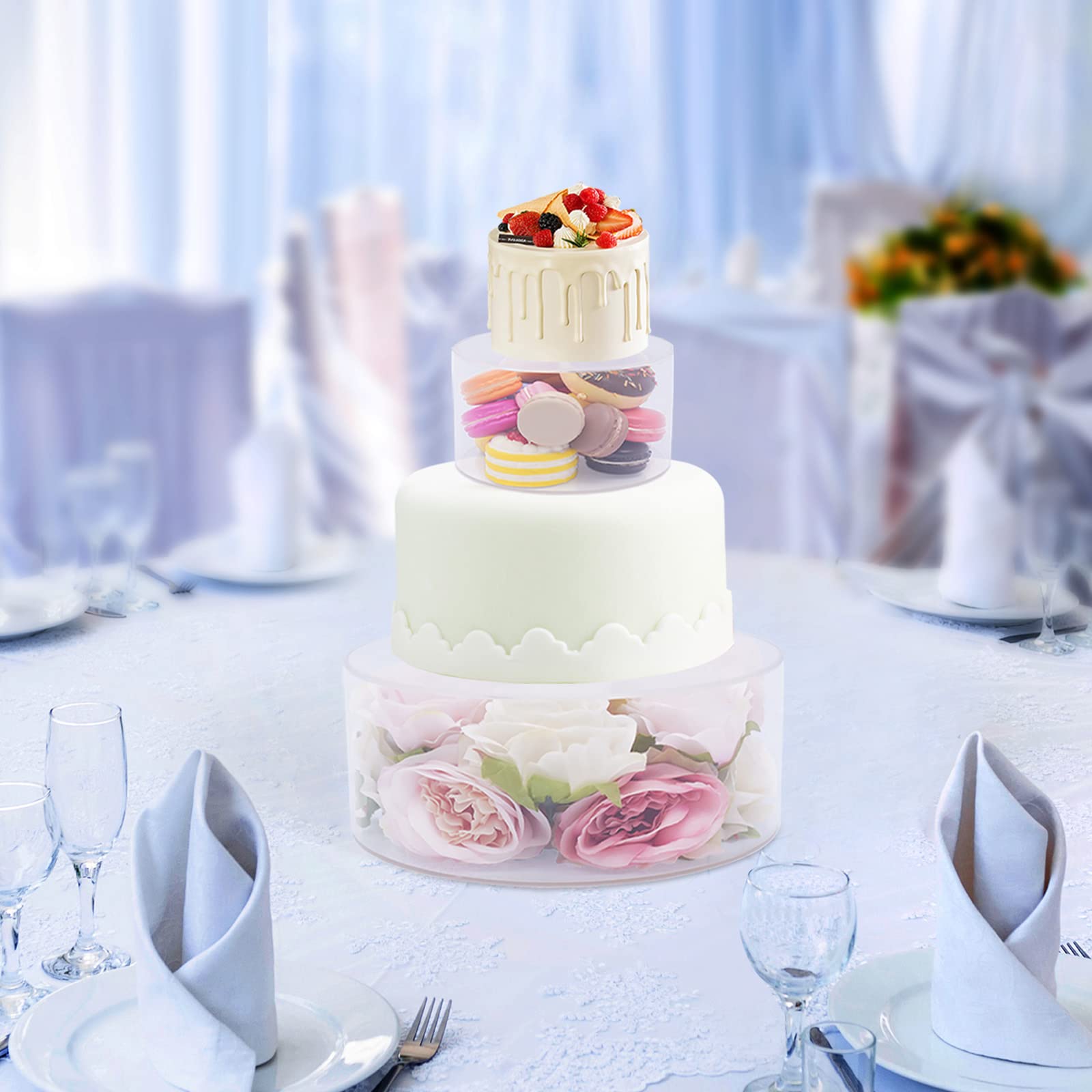 Stojak na tort, 2 sztuki, stojak na ciasto, akrylowy stojak na ciasto, akrylowy stojak na bufet, wielokrotnego użytku, do napełniania kwiatami, konfetti, LED, wielopoziomowy (przezroczysty)