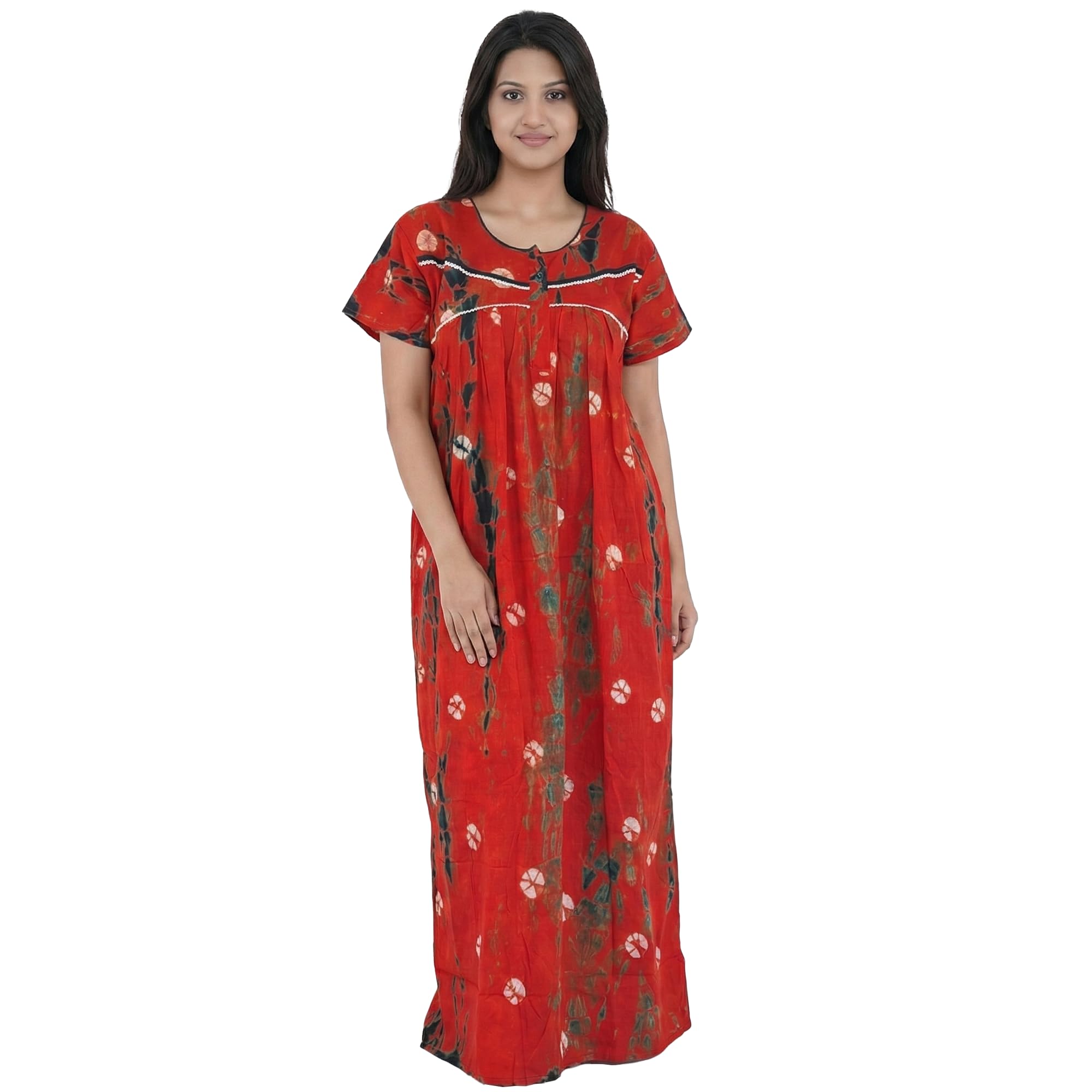 Women's Cotton Long Maxi Night Gown Nighty Dress, Front Open Zip, Super Soft Comfortable, Round Neck, Half Sleeve-image-22