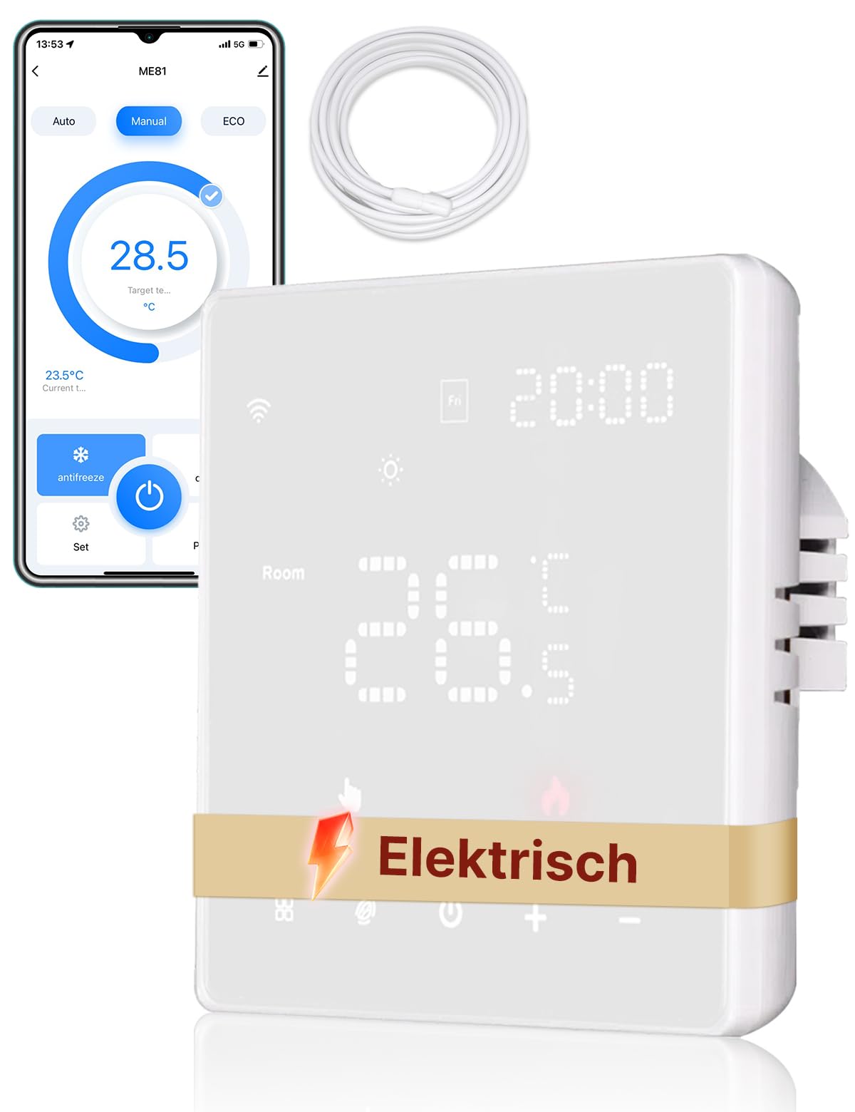 MOES Smart Thermostat Fussbodenheizung Elektrisch, Raumthermostat Fußbodenheizung WLAN Programmierbare Kompatibel mit Alexa/Google Home,Smart Life/Tuya App