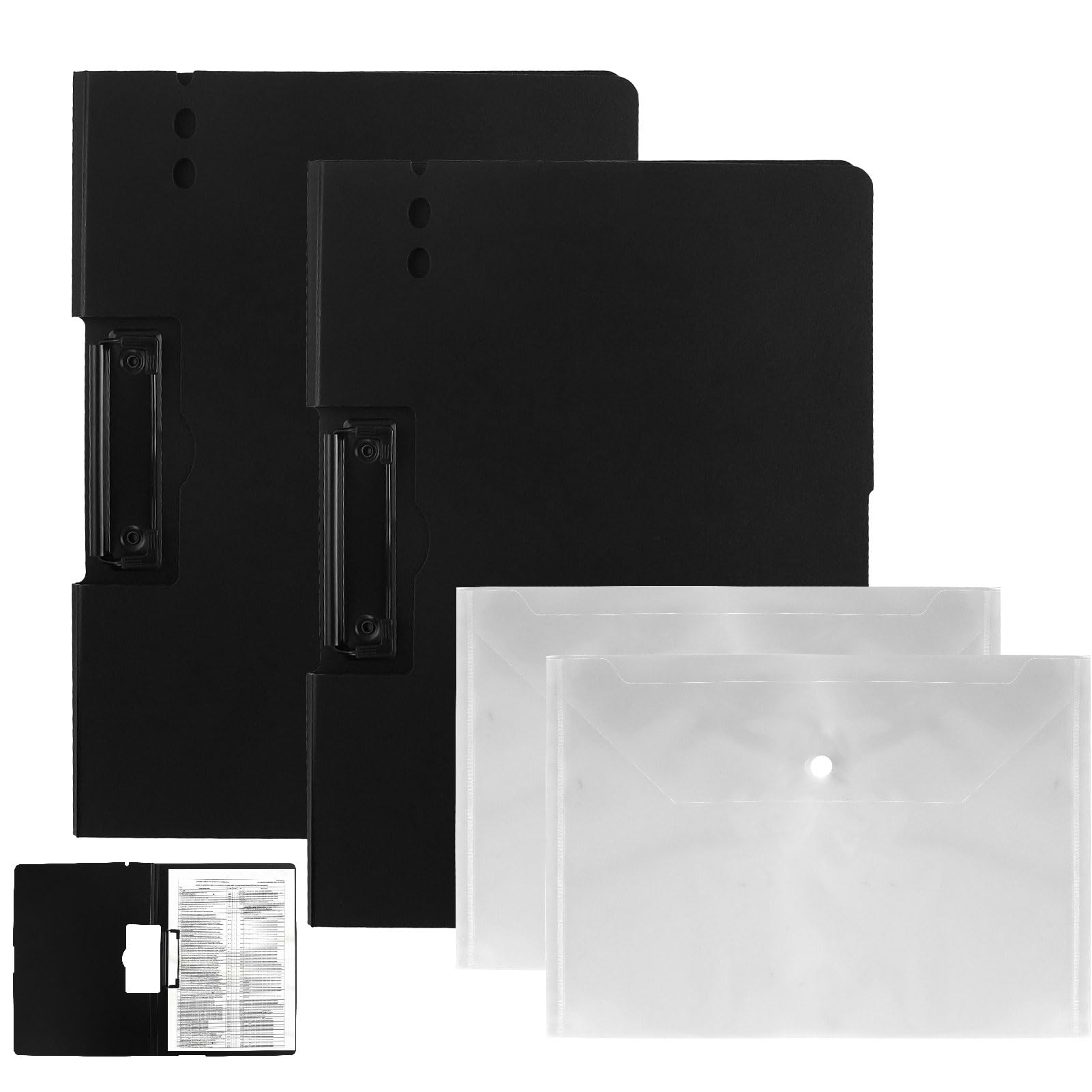 2 pezzi Raccoglitori Formato A4 con 2 Fasche File, Nero Portablocco con coperchio plastica e clip metallo, Raccoglitore Senza Punzoni,Cartellina Portadocumenti,per ufficio