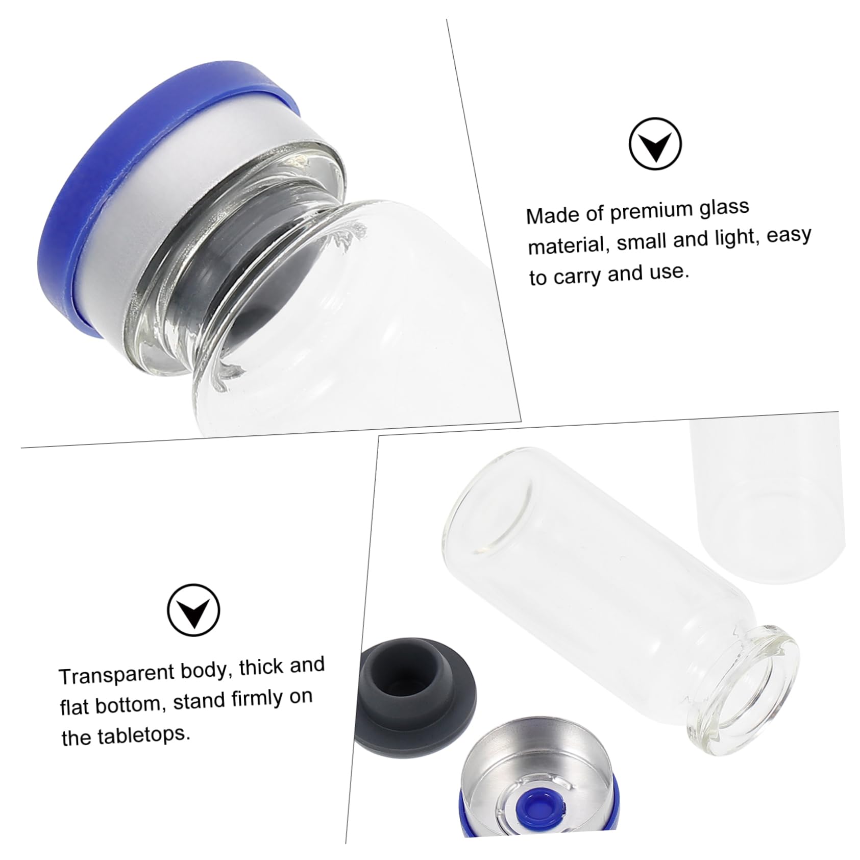 SOLUSTRE 100 Stück Wiederbefüllbare Glasfläschchen 10ml mit Dickem Flachem Boden und Deckel Klare Transparente Flaschen für Labor und Proben