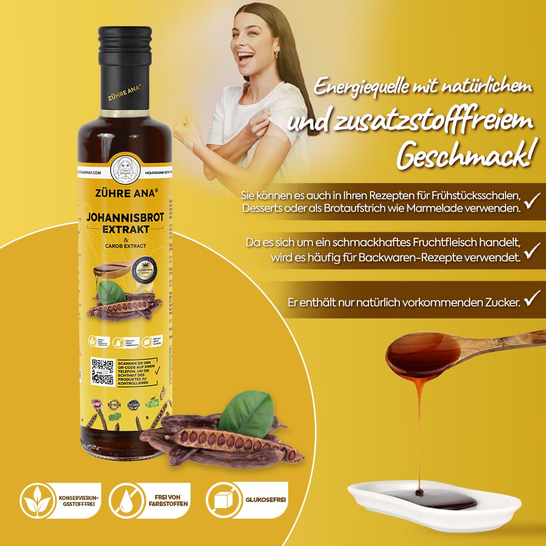 Zühre Extrait de caroube mère - caroube végétalienne Mélasse de caroube - Équilibreur de sucre dans le sang - Sans gluten ni glucose - Assistance respiratoire naturelle avec vitamines