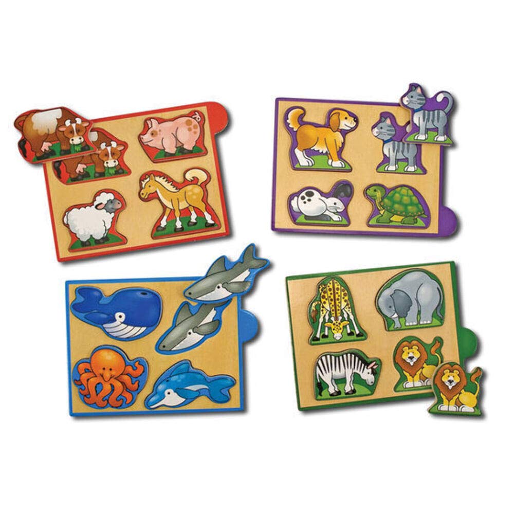 Melissa & Doug Set di 4 Mini Puzzle con Animali da Fattoria, Gioco Educativo, Sviluppo Attivita' Cognitive, Giocattoli Prima Infanzia, Regalo Bambini Bambine di 2 3 4 Anni