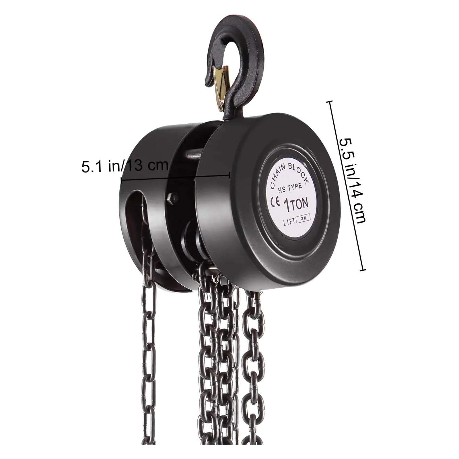 Handwinde, Handkettenzug, 1 Tonne/3 m Kettenzug, Handkettenzug in robuster Stahlkonstruktion, Nero