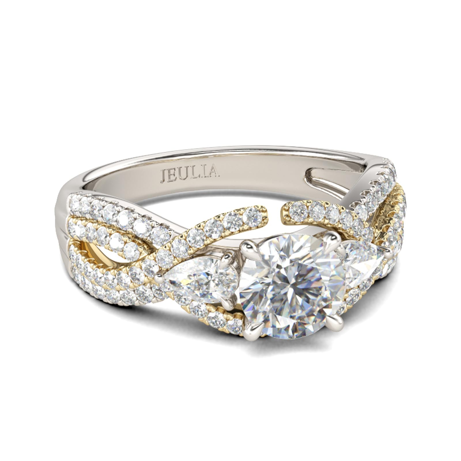 Jeulia Bague de proposition en argent sterling pour femme : deux tons floral taille ronde diamant éternité bague de fiançailles promesse mariage bague de fiançailles anniversaire bijoux cadeau