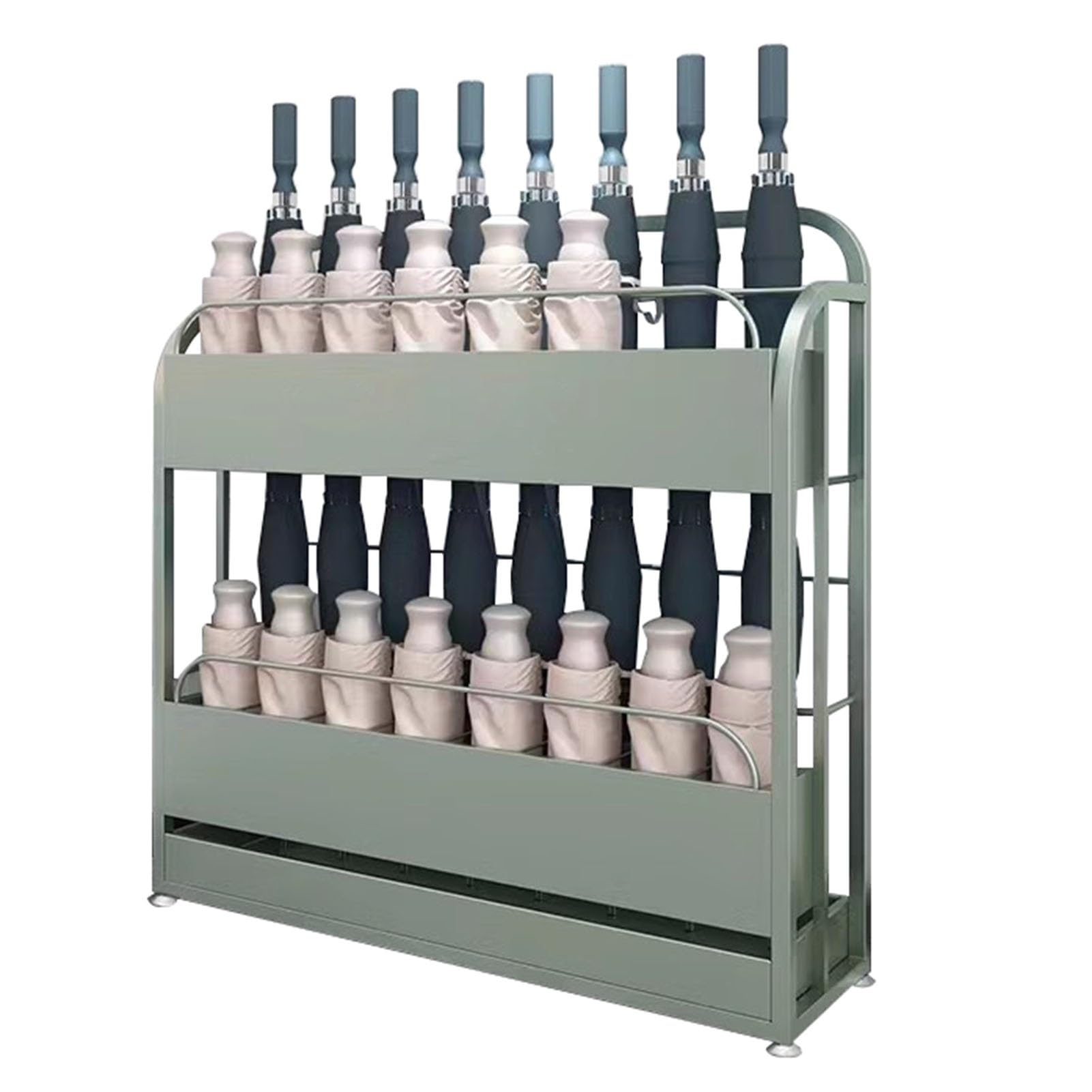 GHHVFEC Metal Umbrella Stand with Drainage Tray, Stylish Storage Solution for Home, Office, Café & Hotel Entryway, Holds 3 Umbrellas, Green - 27.6x9.8x27.6in