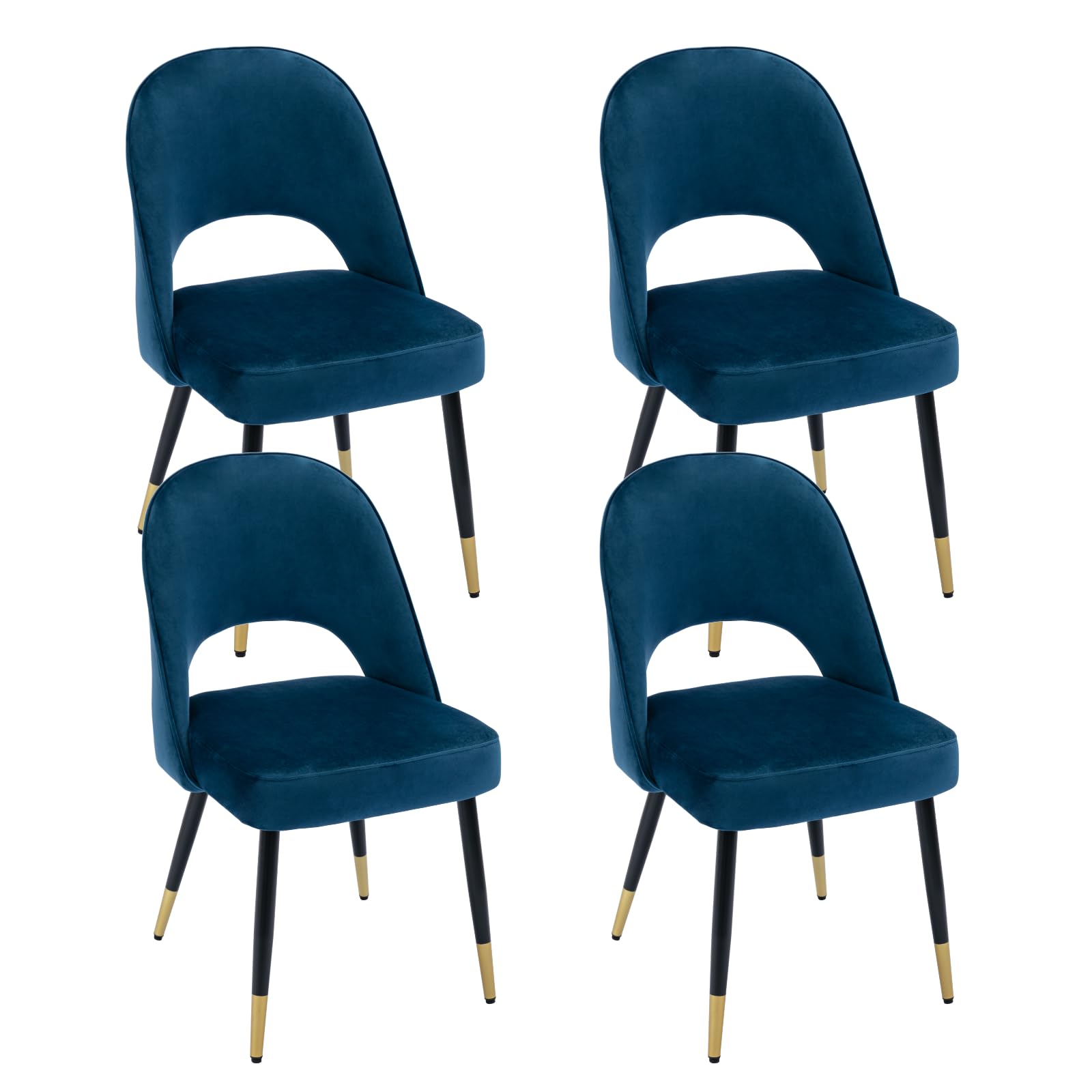 Set of 2 Velvet Dining Chairs with Hollow Back Modern Kitchen Chairs, Living Room Chairs with Metal Legs for Home/Restaurant (Black) — view 12