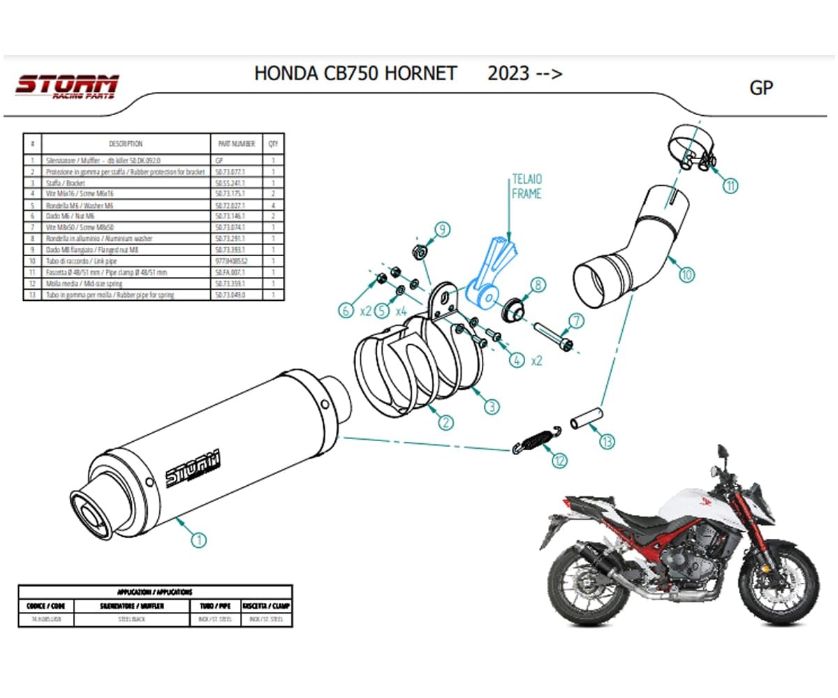 Scarico Moto Storm by Mivv Gp Nero acciaio inox Compatibile Con Honda CB 750 HORNET 2023 > 2026