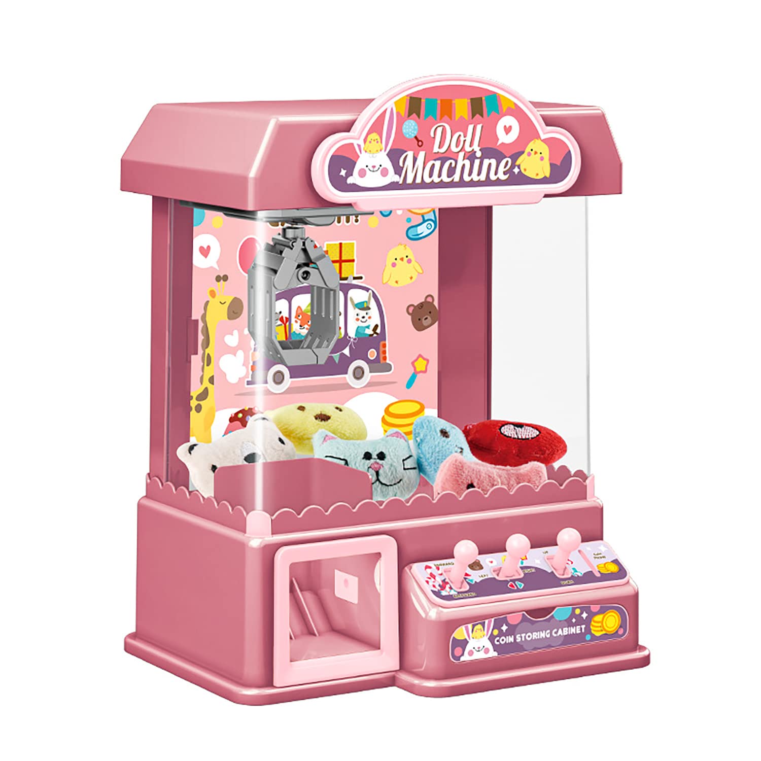 Doll Machine for Kids, Minis Claw Machine Playset with with Lights & Exclusive Mini Family, Holiday Toy Great Gift for Kids Girls Boys (Pink)