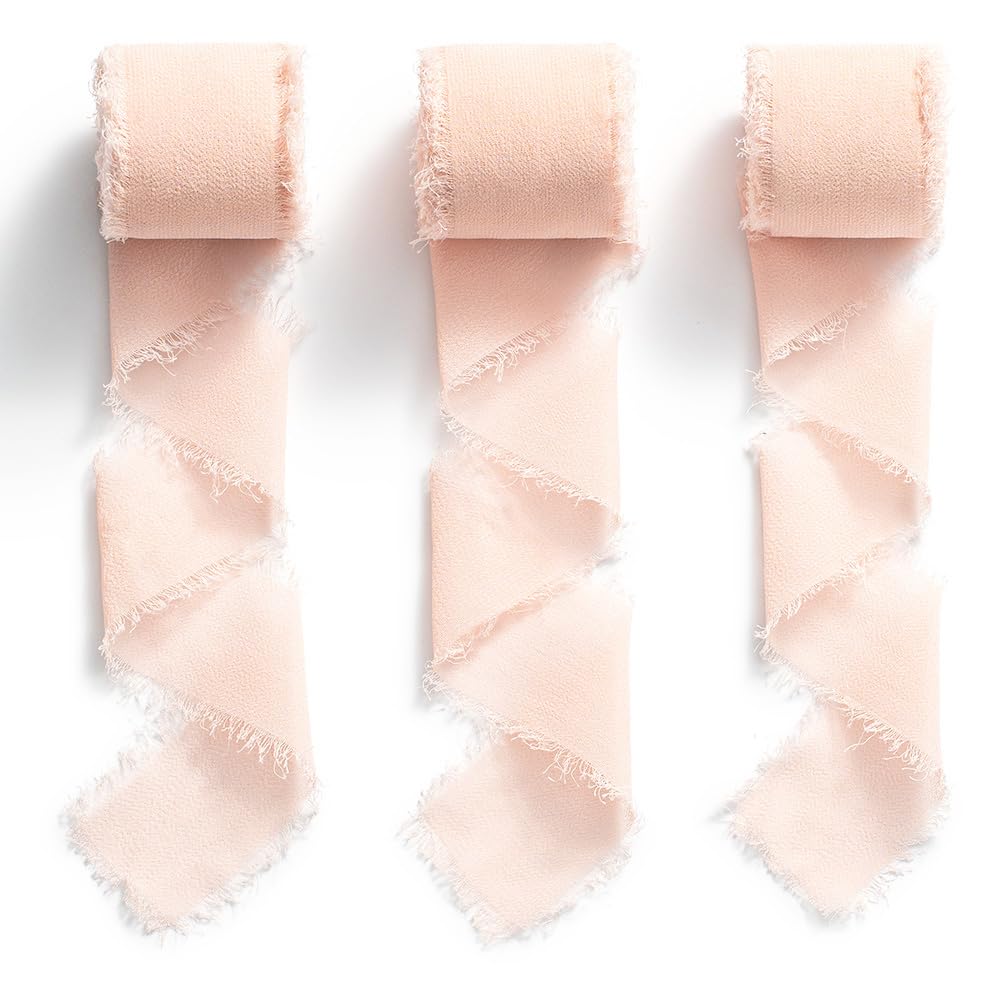 MORSUNBELA Chiffon Ribbon Pink Ribbon Gift Ribbon Wide Fabric Ribbon Fringe Ribbon Decorative Ribbon 3.8 cm