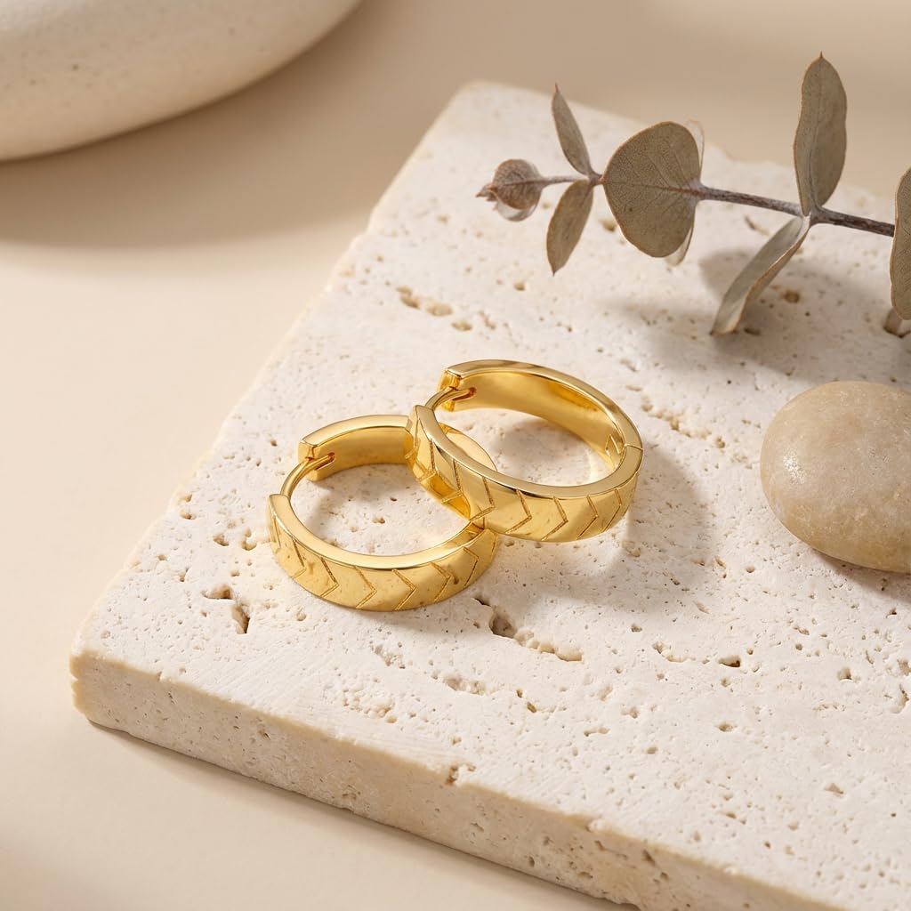 Gold Hoop Earrings 14K Gold Earrings for Women Hoop Earring for Women Hoops Simple yet Distinctive Carved Texture Hoops Earring for Womens 20mm - Image 6