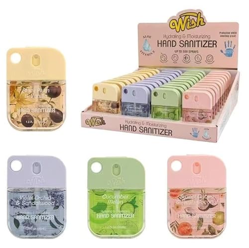 Wish Hand Sanitizer Spary Travel Size Spray 4-Piece 1.2 FL OZ (35ML) Each, Vanilla, Sandalwood, Fresh Coconut, Macadamia Hydrating and Moisturizing,(4 pack)