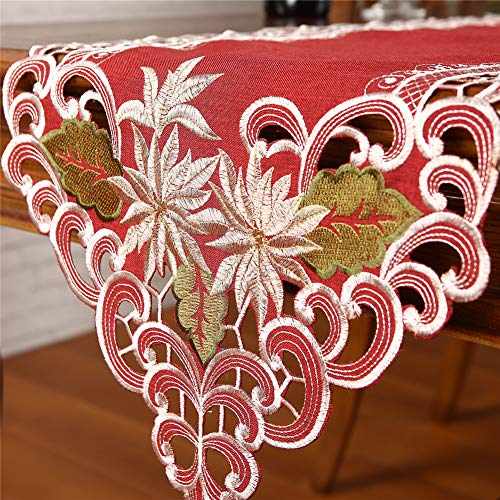 Chemin de table brodé rouge anti-plis décoration table Noël chic