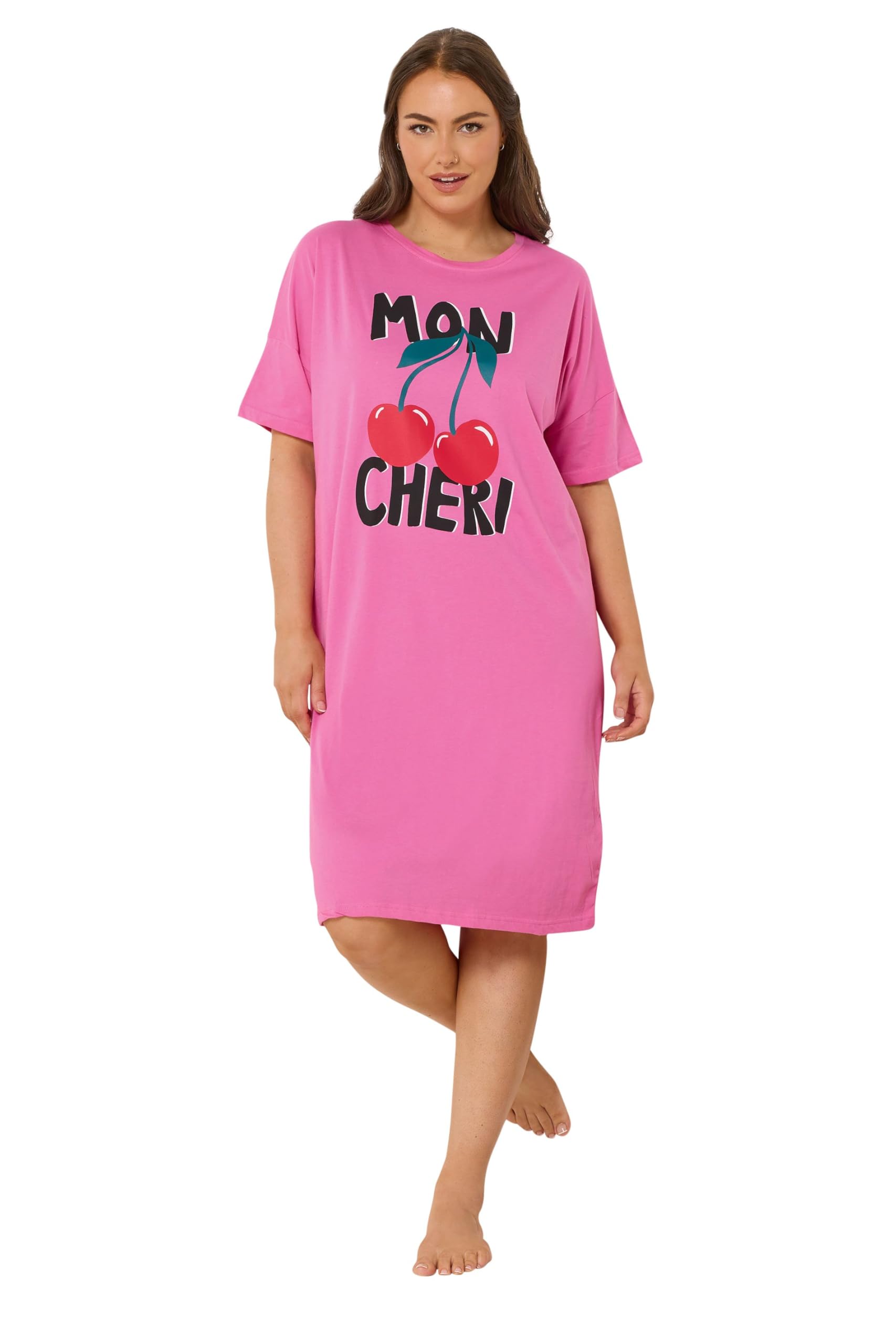 Yours Women's 'Mon Cheri' Sleep T-Shirt Nightdress in Pink | Size: 26-28
