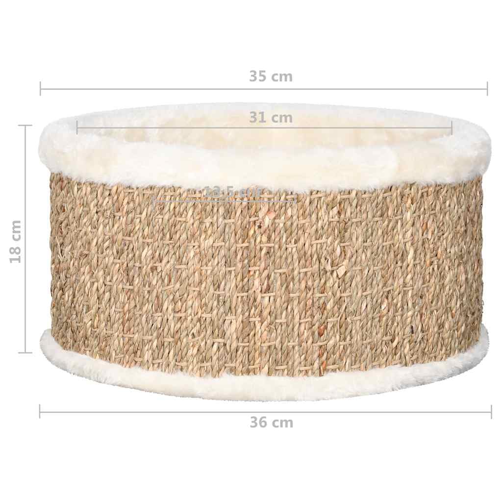 Katzenkorb Rund 36 cm – Katzenbett mit Seegras Kratzfläche und ultraweichem Plüsch, Gemütlicher Schlafplatz für Katzen, Stabiles Katzenzubehör, Beige
