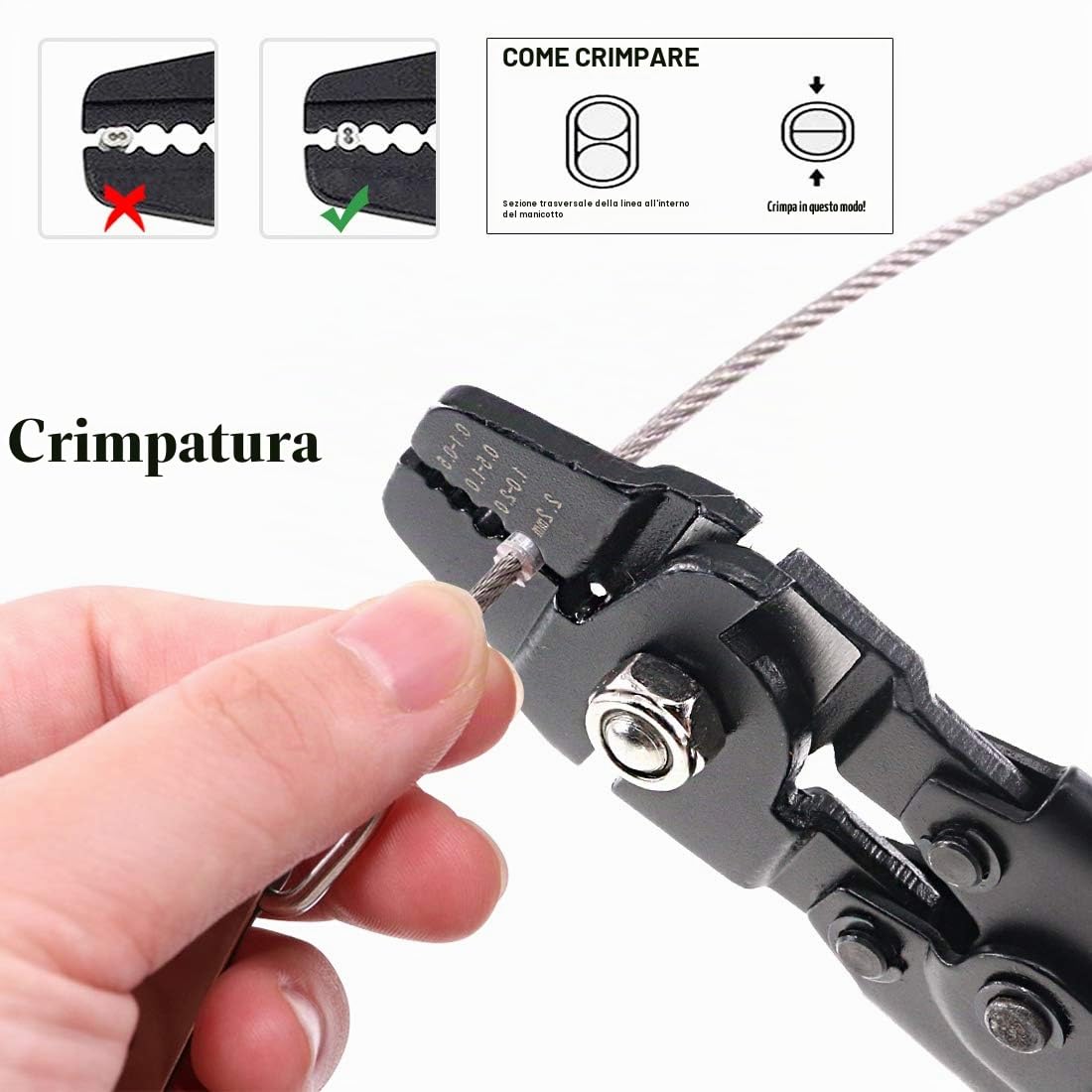 Glarks Fino a 2,2 mm Corda metallica Strumento di crimpatura Corda metallica Swager Crimper Pesca Strumento di crimpatura Con 180Pcs Alluminio Doppio Barrel Ghiera Crimpatura Loop Sleeve Kit