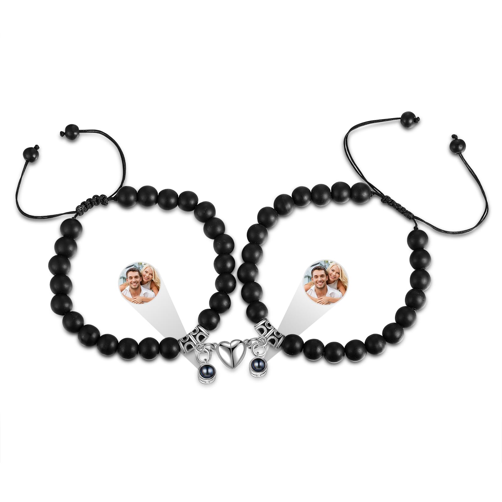 Set Di Bracciali Per Coppie 2 Pezzi Bracciale Con Proiezione Foto Personalizzata Con Ciondolo Magnetico Cuore, Regalo Di Natale E San Valentino Per Fidanzato Fidanzata