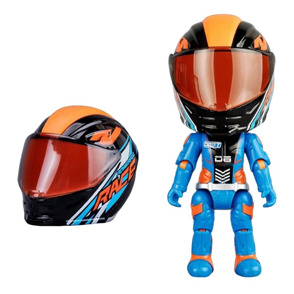 Q Version Motorcycle Helmet, Mini Transforming Doll Action Figures Model With 360-degree Articulated Joints & Alloy Helmets, Deformable Figure Motorcycles Racing Drivers Desk Décor Gifts (Blue)