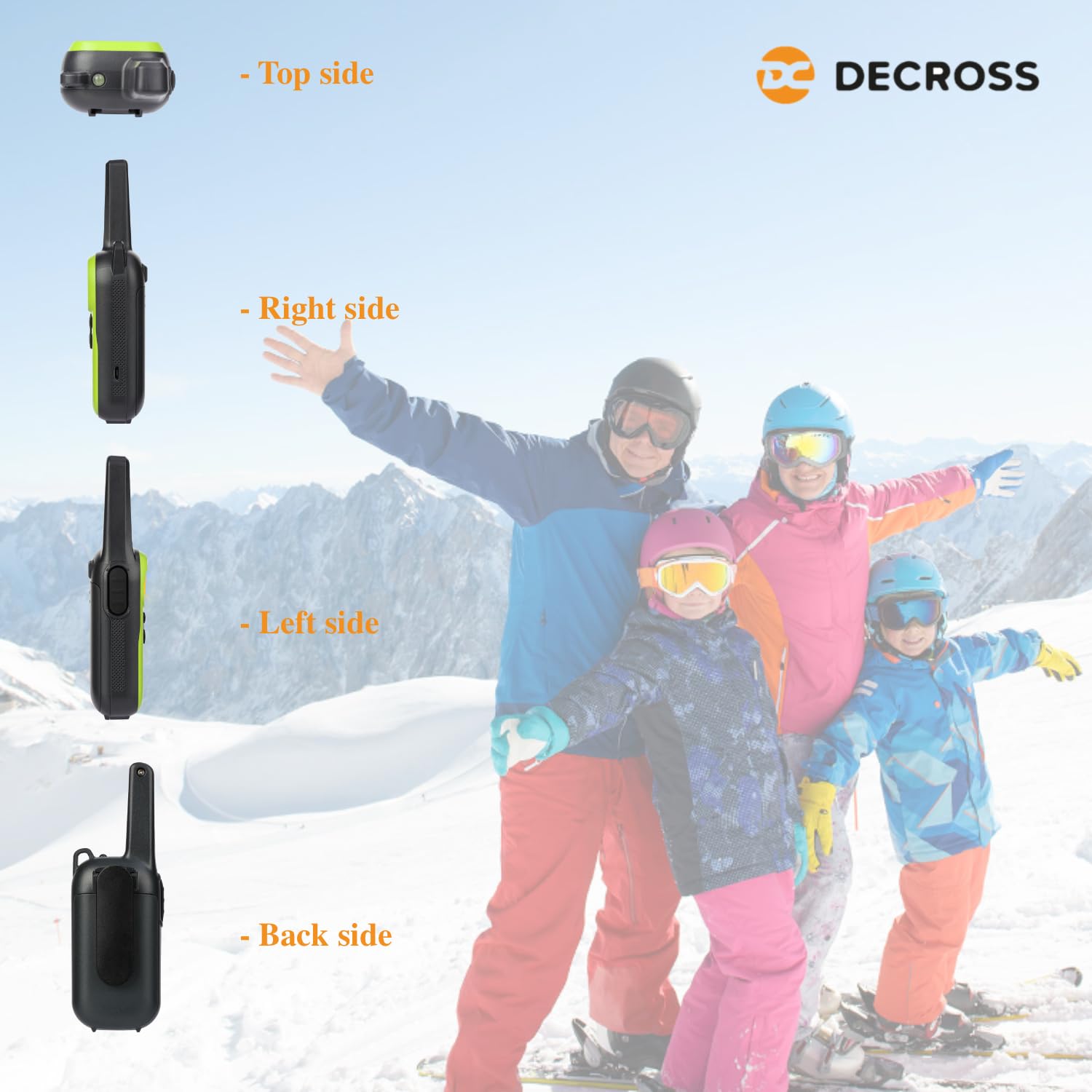 DC DECROSS Talkie-Walkie Enfants & Adultes – Portée 4 Km, 16 Canaux PMR446, VOX, Lampe LED – Jaune (Pack De 2)