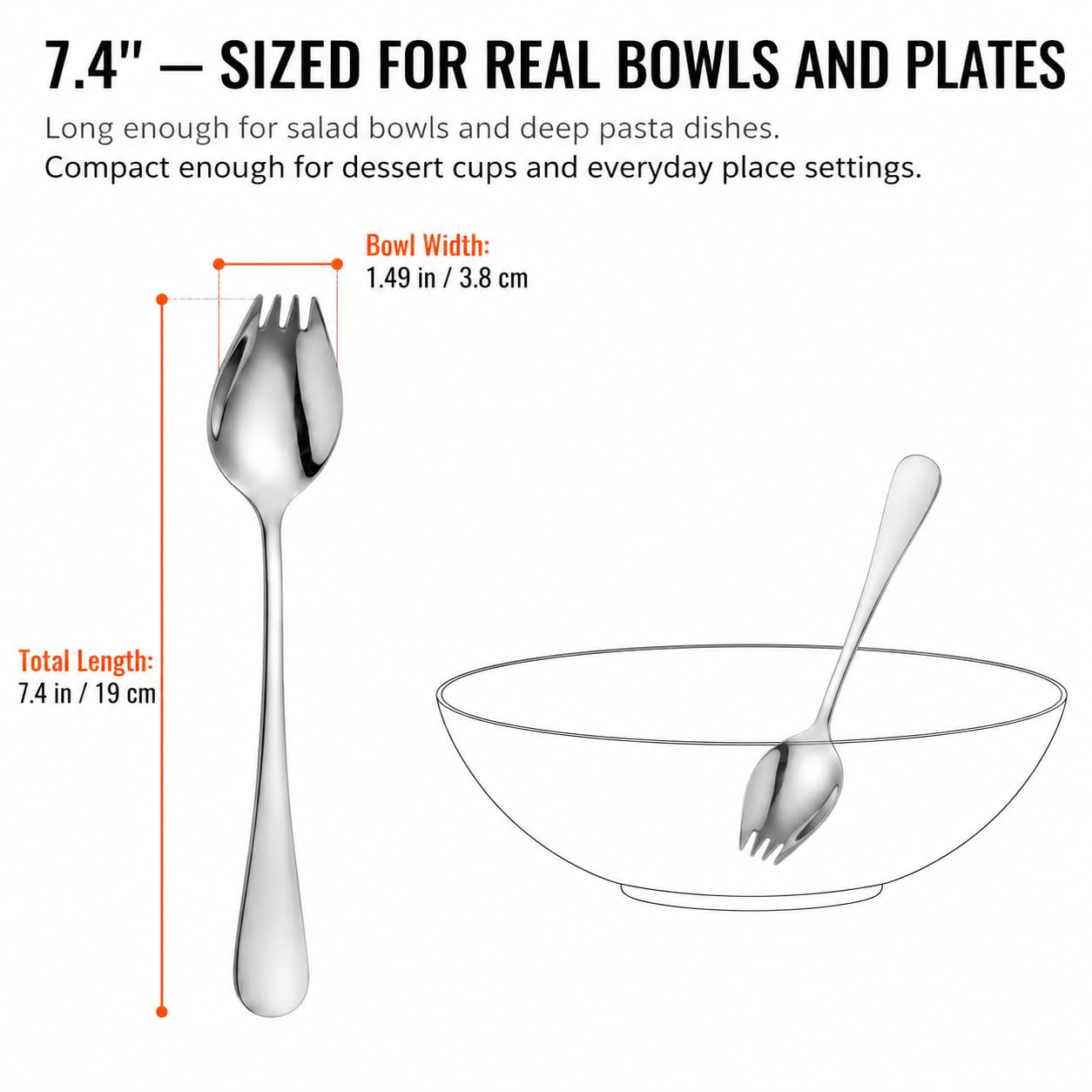 4 Stainless Steel Sporks - Salad Forks & Serving Spoons -2 4 Stainless Steel Sporks - Salad Forks & Serving Spoons -2