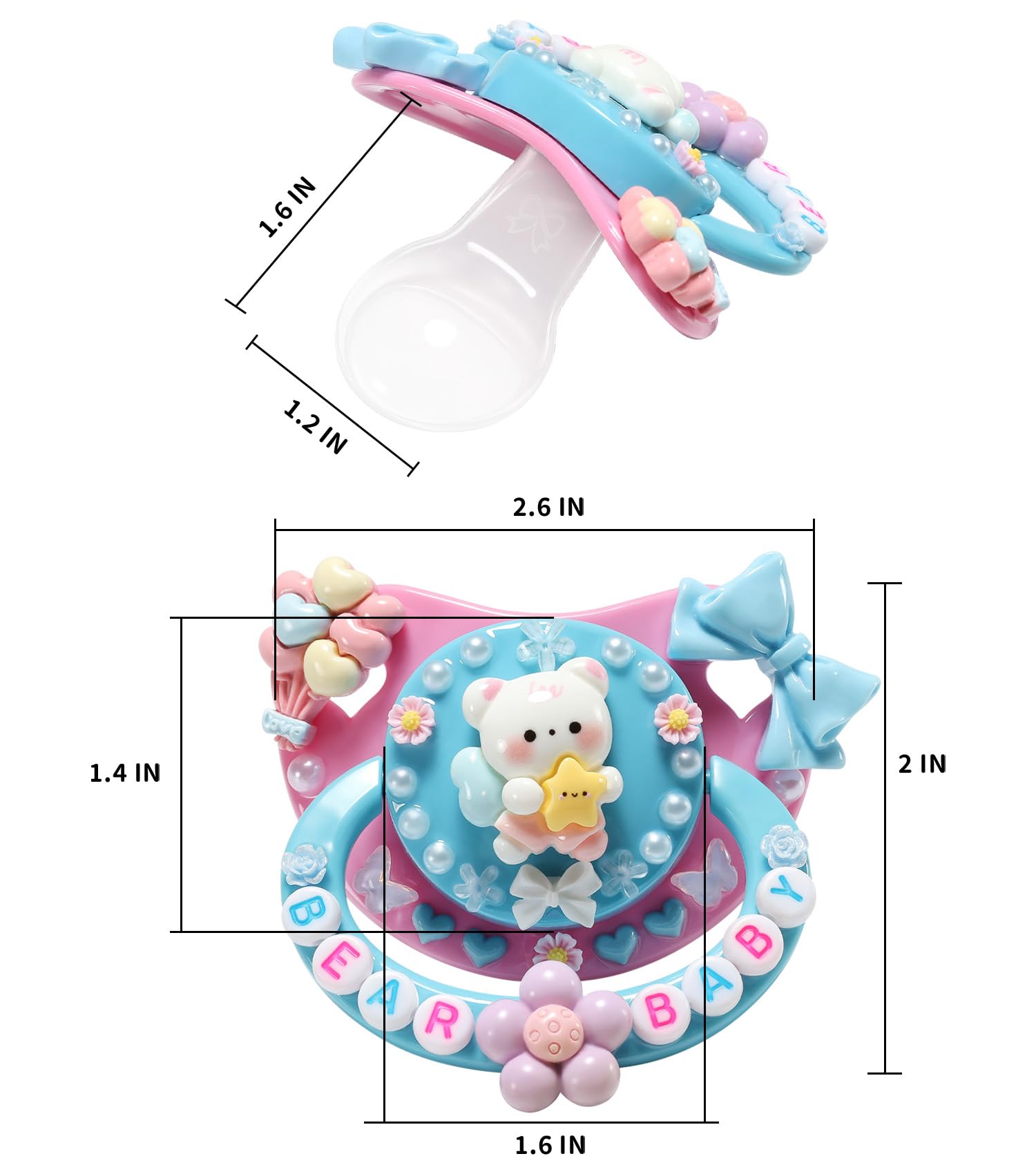 CutiePlusU Adult-Size Pacifier Dummy for Adults DIY Handmade Large Shield - Blue Star Bear Cub - Image 4