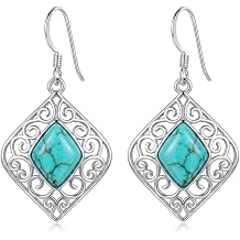 Sterling Silver Southwestern Rhombus-Shaped Turquoise Earrings for Women