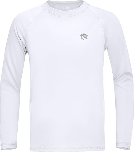 Boys UPF 50+ Swim Shirt Long Sleeve, 1 or 2 Pack UV Sun Protection Rash Guard, Youth Kids SPF Water Shirts for Beach Surf