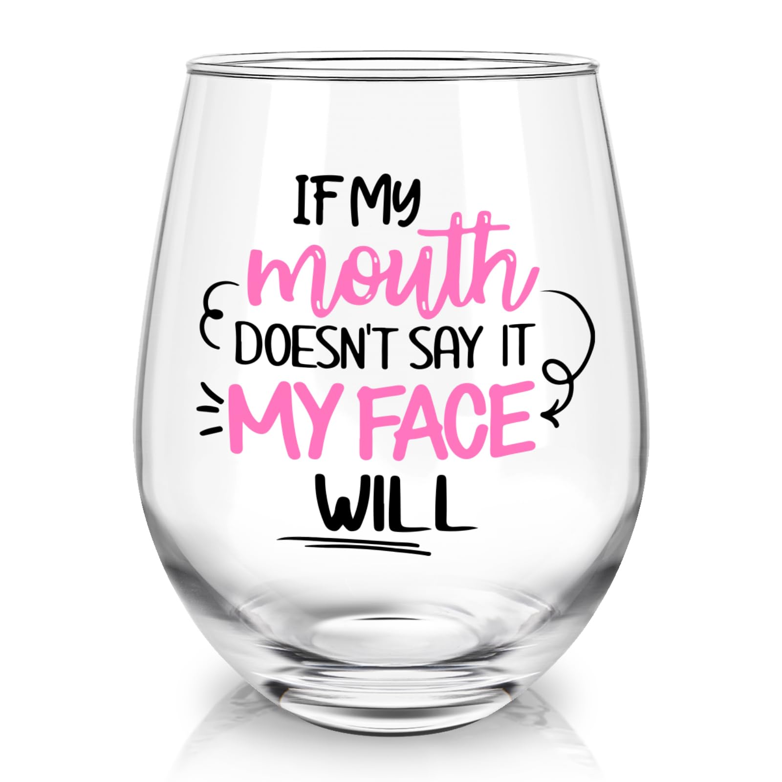 Joymaking Funny Wine Glass for Women, If My Mouth Doesn't say it My Face Will, Funny Gifts for Women Work Colleagues Friends 520ml