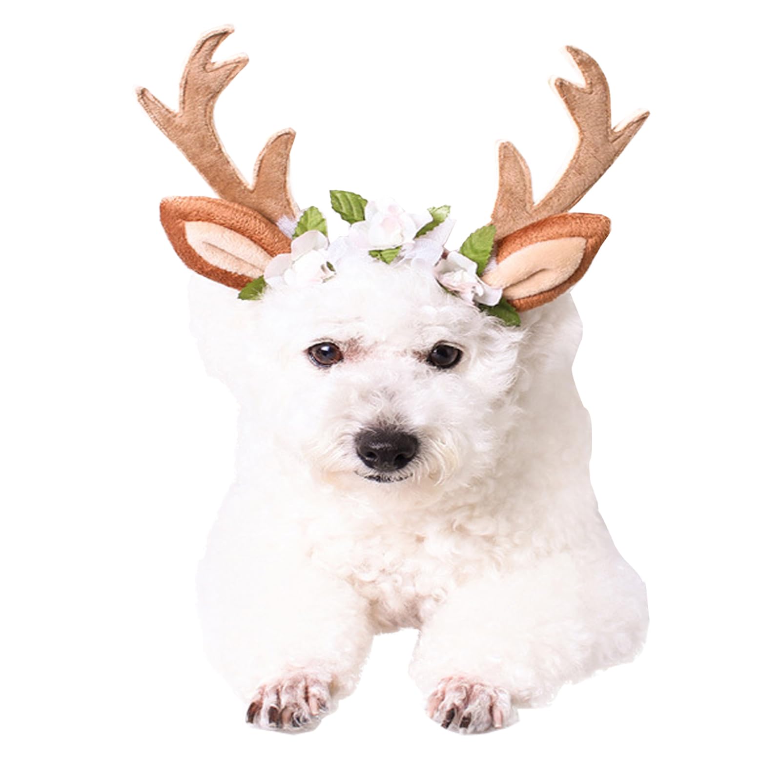 Golden Apple Adjustable Christmas Pet Deer Antlers Headbands Dog Reindeer Elk Headwear Cosplay Costume for Cat Puppy Pet (Floral, M)