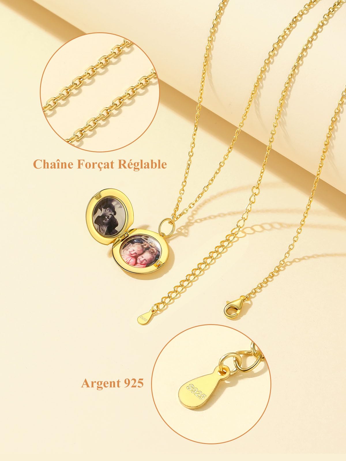 Custom4U Cadeau personnalisé pour femme - Médaillon ovale en argent sterling pouvant contenir des photos - Pendentif photo personnalisé avec chaîne de 40,6/45,7/55,9 cm, cadeau élégant pour