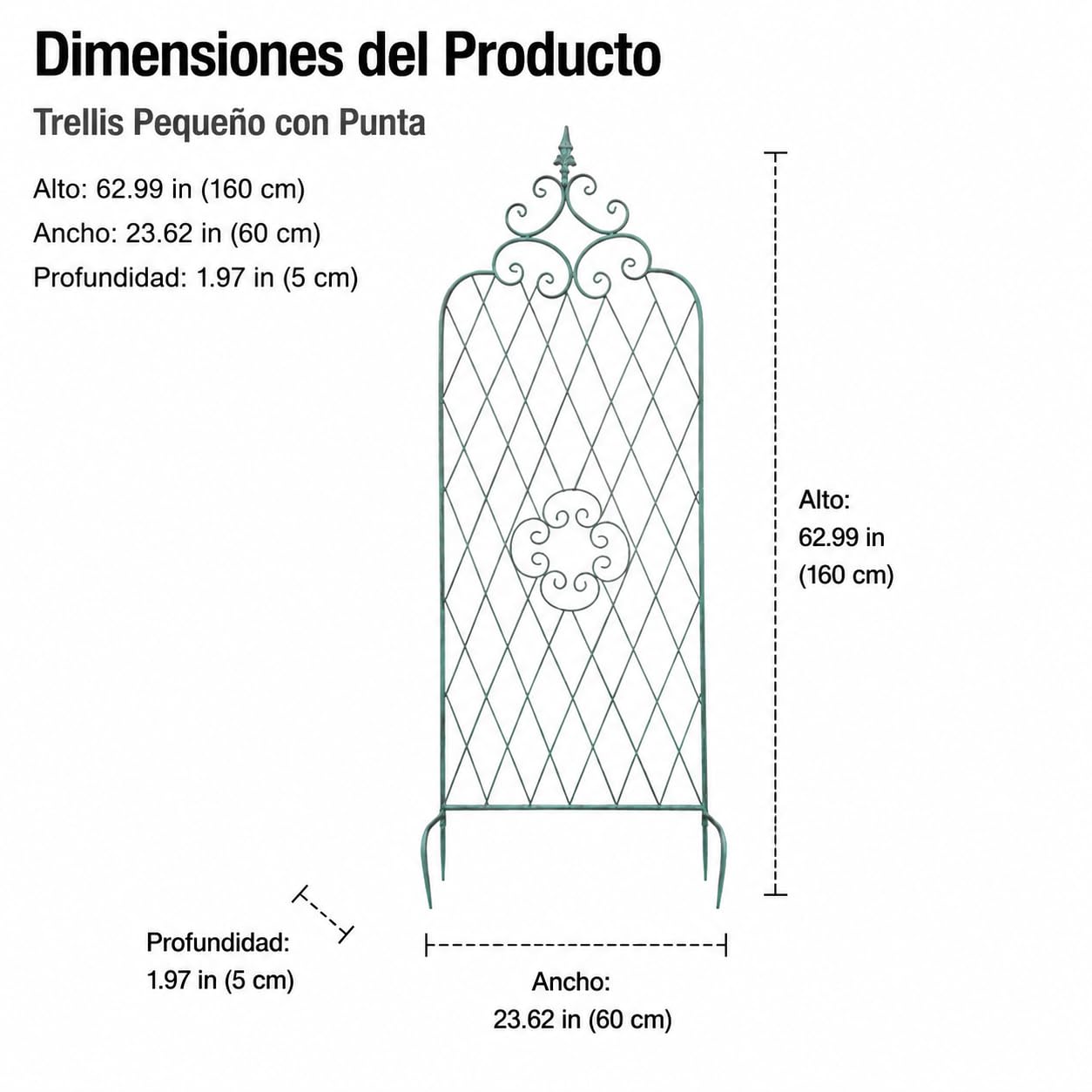 Celosía Decorativa de Hierro para Plantas trepadoras, Enrejado Ajustable 123/160/210cm, para Patio y balcón, Estilo rústico, Verde Envejecido