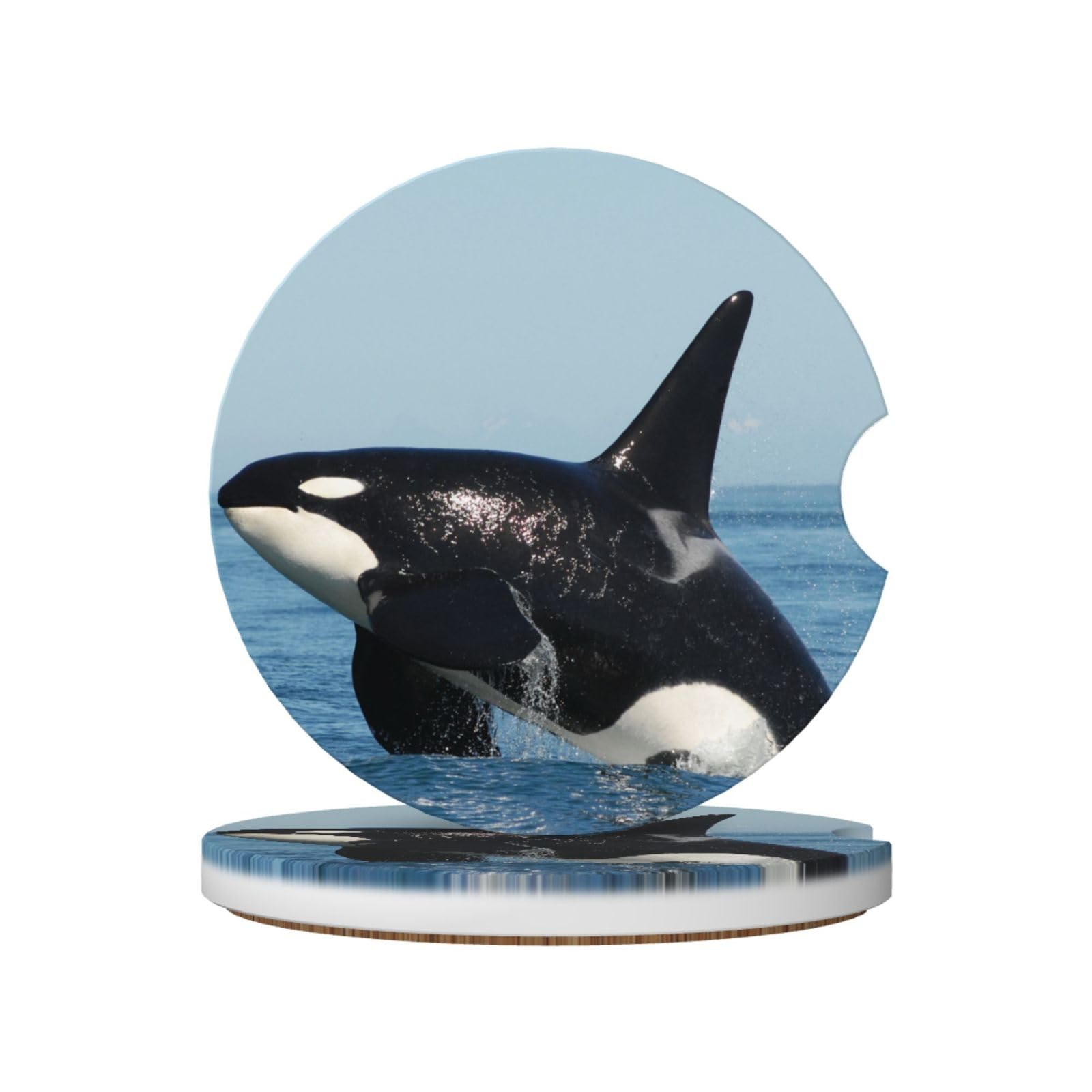 Killer Whale Printed, Car Cup Holder Coasters 2 Pack, Absorbent Ceramic Car Coasters with Non Slip Cork Base